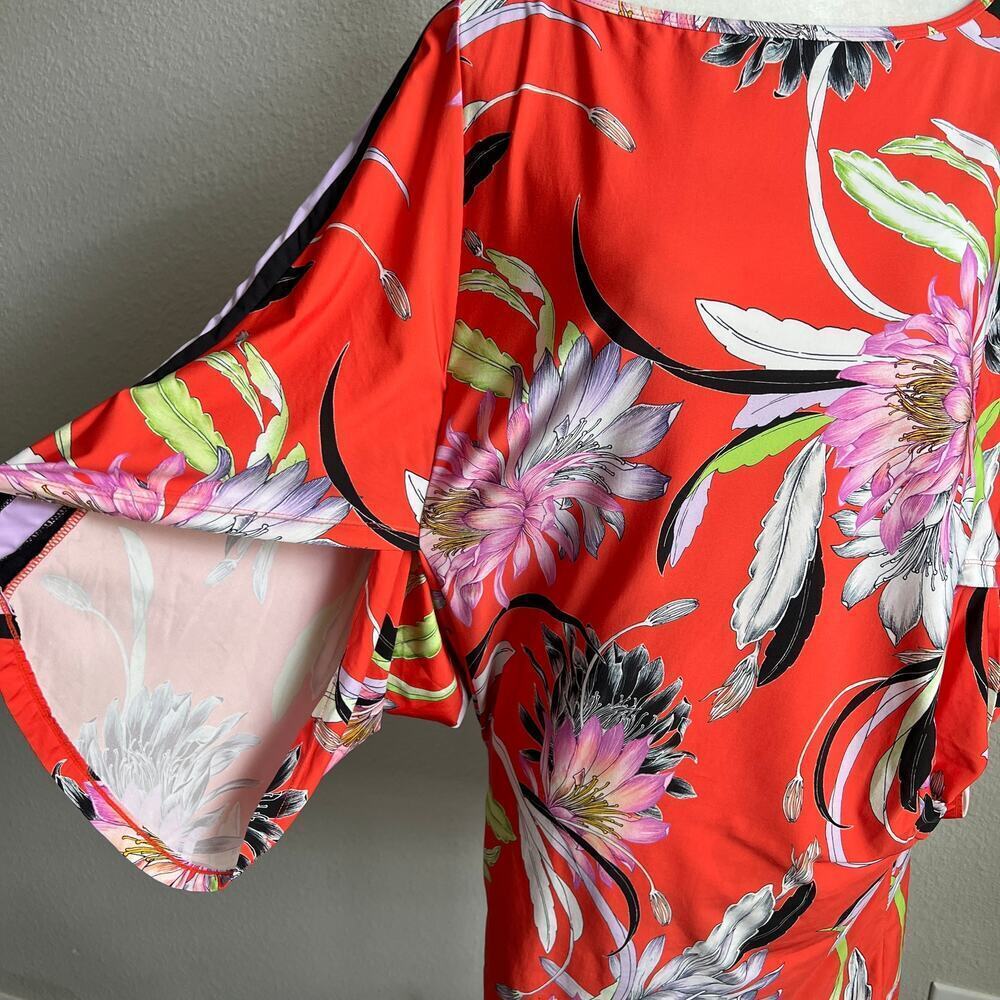 Trina Turk Shangri La Red Floral Tunic Swim Cover Up Women's M Stretch Mini - Picture 3 of 8